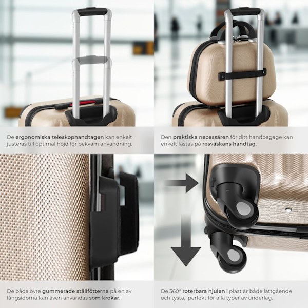 tectake Resväskor 4 set Pucci, bagage av ABS-hårdplast Champagne