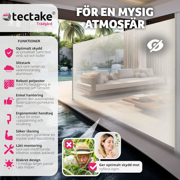 tectake Sidomarkis i aluminium utdragbar med upprullningsmekanism - 160 x 300 cm Beige