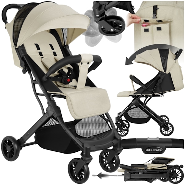 tectake Hopfällbar barnvagn Finn med 5-punktsbälte Beige