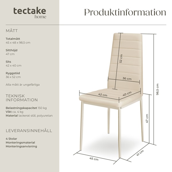 tectake Matstolar konstläder -  Uppsättning om 4 Beige