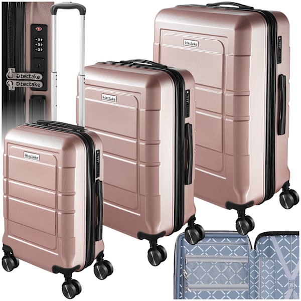 tectake Resväskeset Brice 3-delar, TSA-lås RoseGold