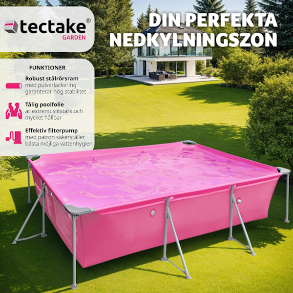 tectake Pool fyrkantig 300 x 207 x 70 cm Rosa