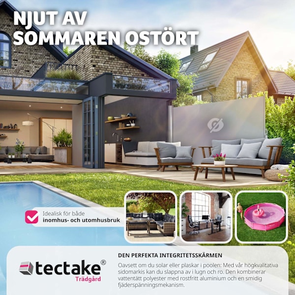 tectake Sidomarkis i aluminium utdragbar med upprullningsmekanism - 160 x 300 cm grå