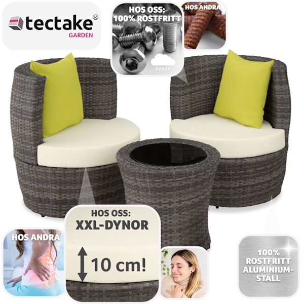 tectake Loungeset i konstrotting Nice 2+1+1 grå