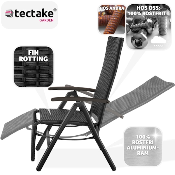tectake Fällbar stol i rotting med aluminiumram och fotstöd Svart