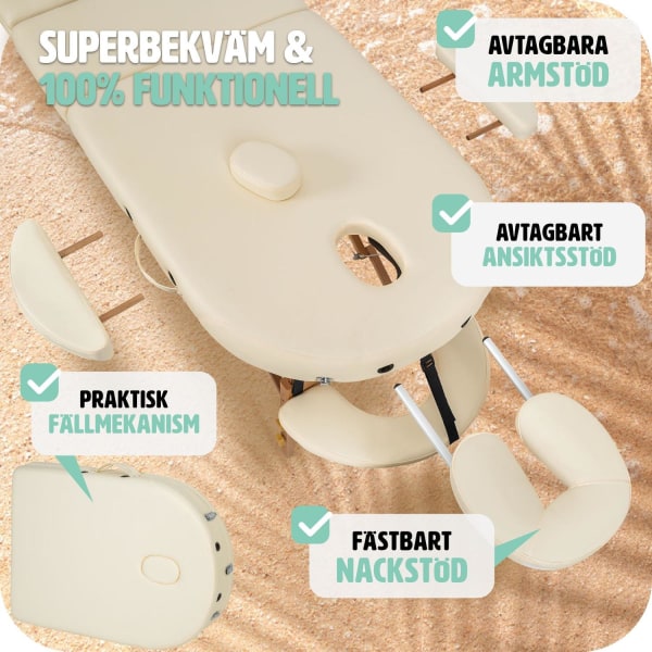 tectake 3-zons oval massagebänk Sawsan med 5 cm vaddering och träram Beige