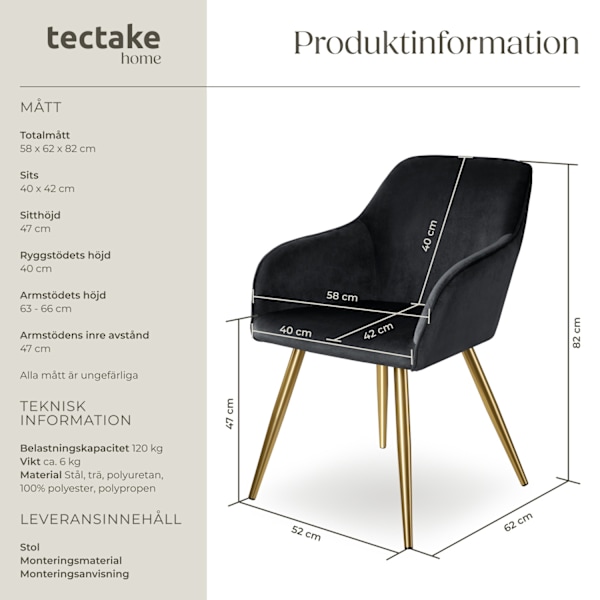 tectake Karmstol Marilyn i guld -  per styck Guld