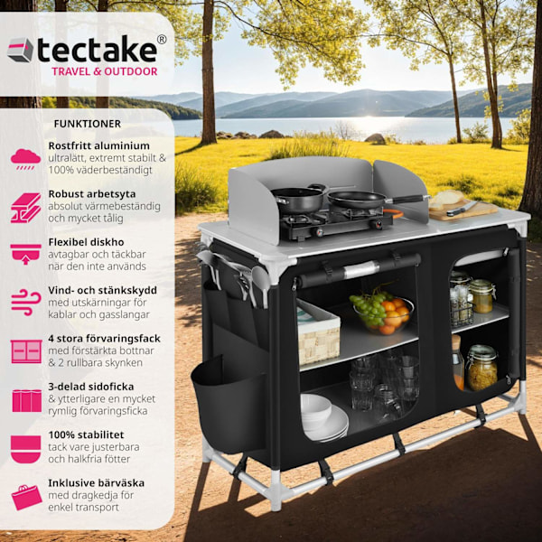 tectake Campingkök Lyx med 4 fack Svart