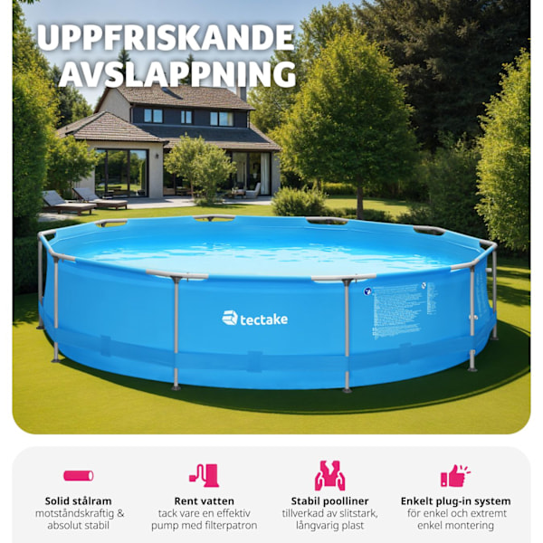 tectake Pool rund med filterpump Ø 360 x 76 cm Blå