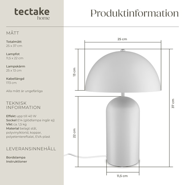 tectake Liten bordslampa Altea, 40W Vit