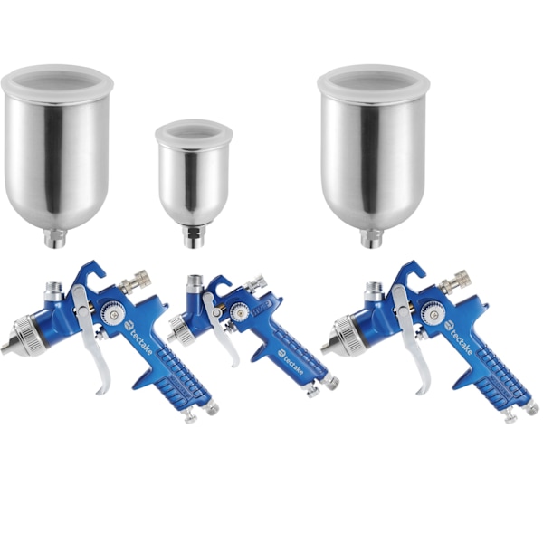tectake 3 HVLP sprutpistol (0,8/1,3/1,7 mm munstycke) + mikrofiberdukar Blå