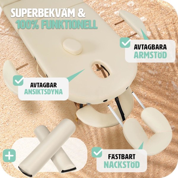 tectake Set 3-zons oval massagebänk, 5 cm stoppning med stöd och träram Beige