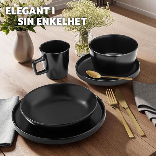 tectake Servis Una, av stengods, för 6 personer - 30 delar Svart