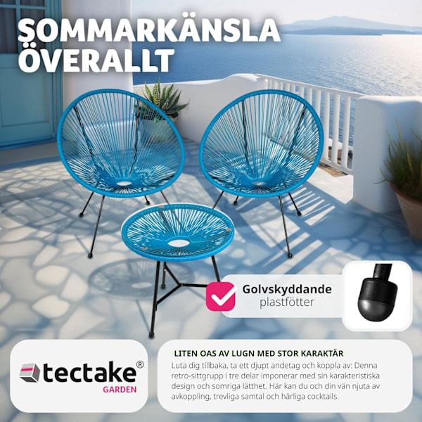 tectake 2-set Loungestol Santana med bord Blå