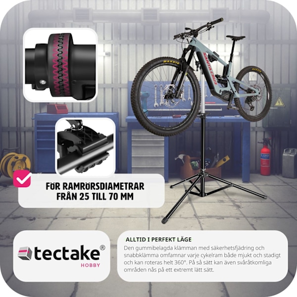 tectake Cykelreparationsställ Tristan - Fällbar och höjdjusterbar, lämplig för elcyklar Svart