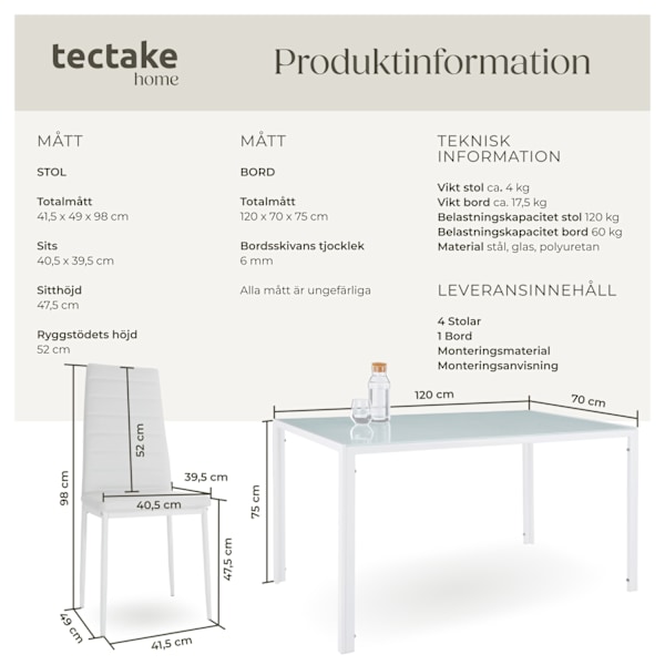 tectake Matgrupp Berlin 4+1 Vit