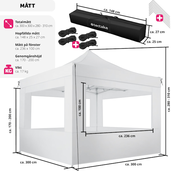 tectake Paviljong Olivia 3x3m med 4 väggar Vit