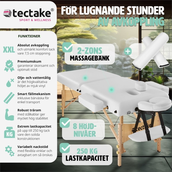 tectake 2-zons massagebänk inkl. kuddar + väska Vit