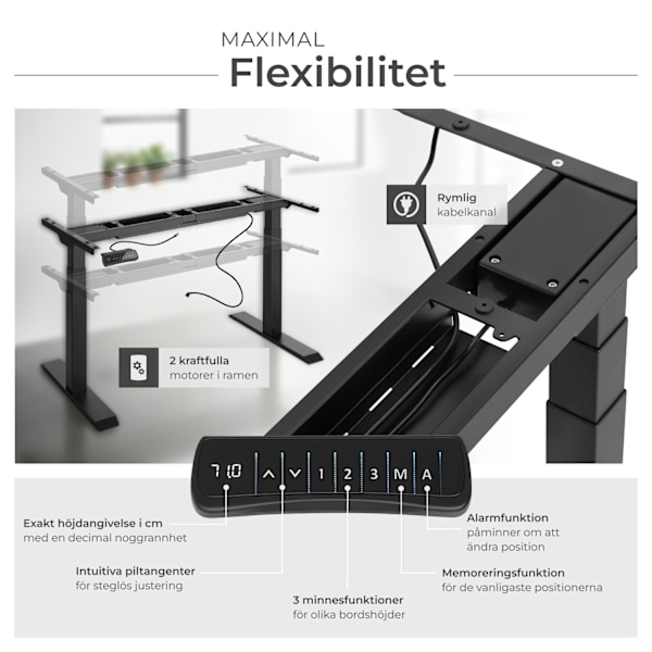 tectake Höj- och sänkbart skrivbordsstativ Dennis Svart