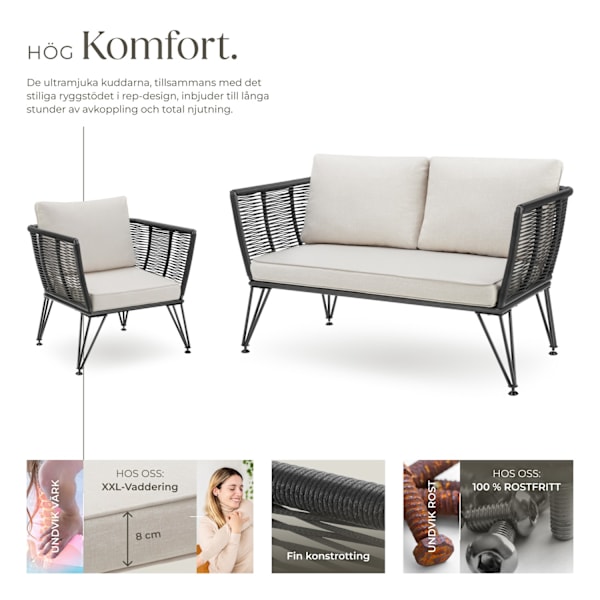 tectake Loungeset Sundo i repdesign Grafitgrå