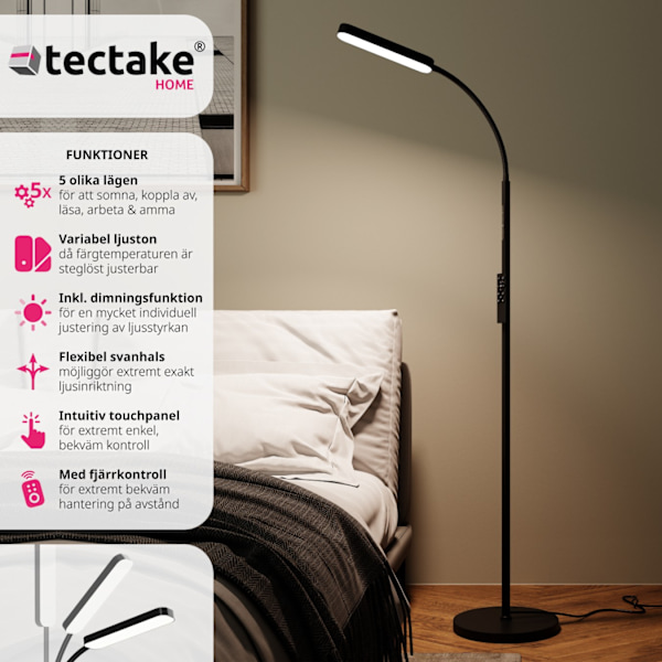 tectake Golvlampa Prisma LED, 5 ljuslägen, 12 W, dimbar Svart