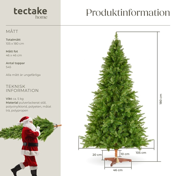 tectake Konstgjord julgran Cupid, formsprutade granbarr - 180 cm Grön