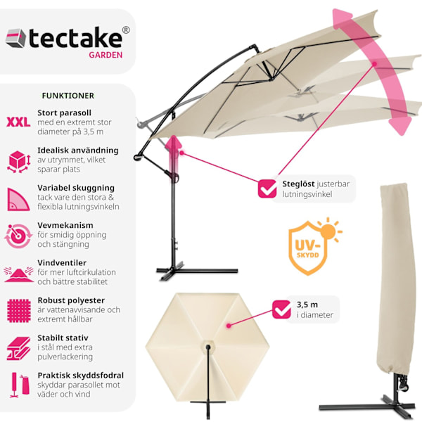 tectake Parasoll 350 cm Beige