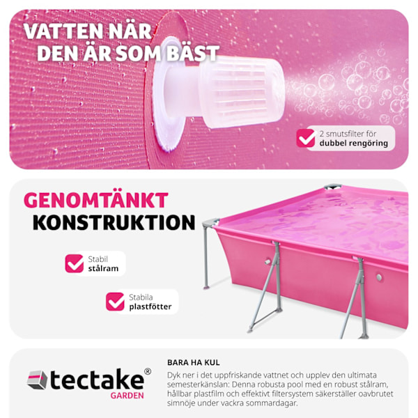 tectake Pool fyrkantig 300 x 207 x 70 cm Rosa