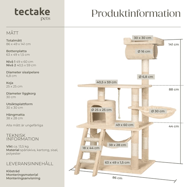 tectake Katt klösträd, klösmöbel Sabrina Beige