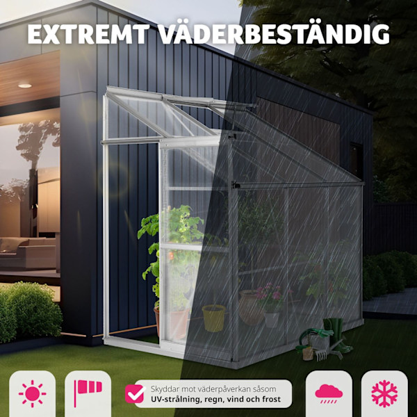 tectake Väggväxthus av aluminium med fundament 192x128x202cm Transparent