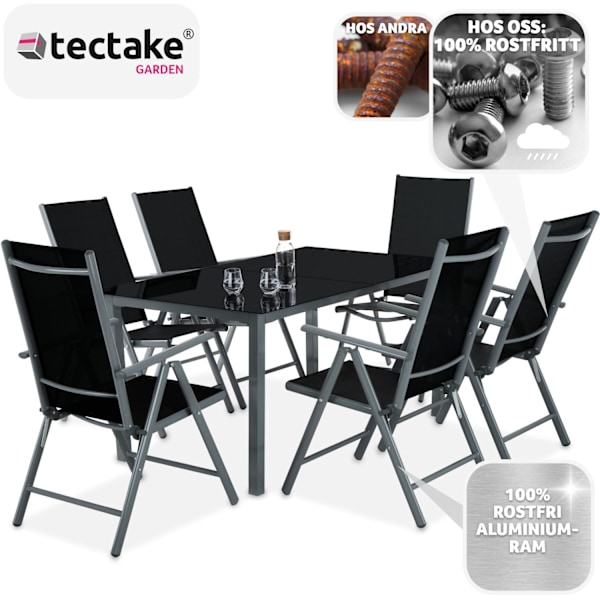 tectake Matgrupp i aluminium med 6 stolar Grafitgrå