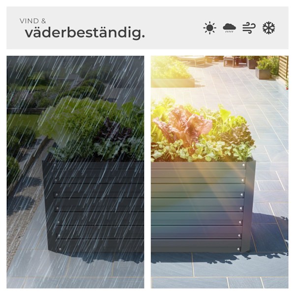 tectake Odlingslåda Blomma 650 L i galvaniserat stål, 120x100x56cm Grafitgrå