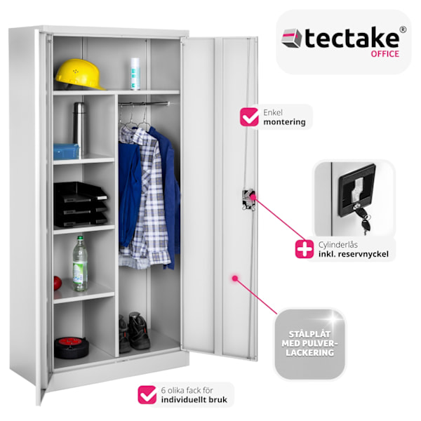 tectake Dokumentskåp med 6 fack och stång -  80 cm grå