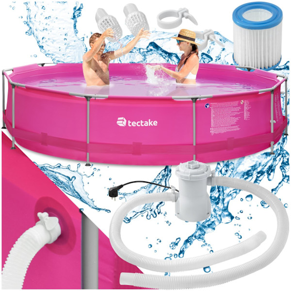 tectake Pool rund med filterpump Ø 360 x 76 cm Rosa