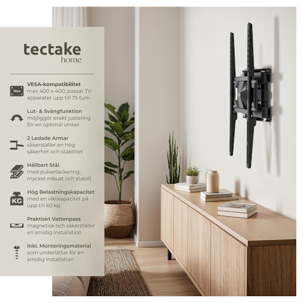 tectake Väggfäste TV 32-55 tum lut-och vridbar Svart