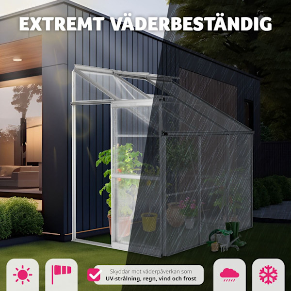 tectake Väggväxthus av aluminium utan fundament 192x128x202cm Transparent