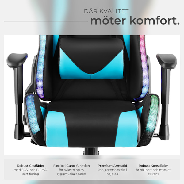tectake Gamingstol Tartaros, LED, massagefunktion Azurblå