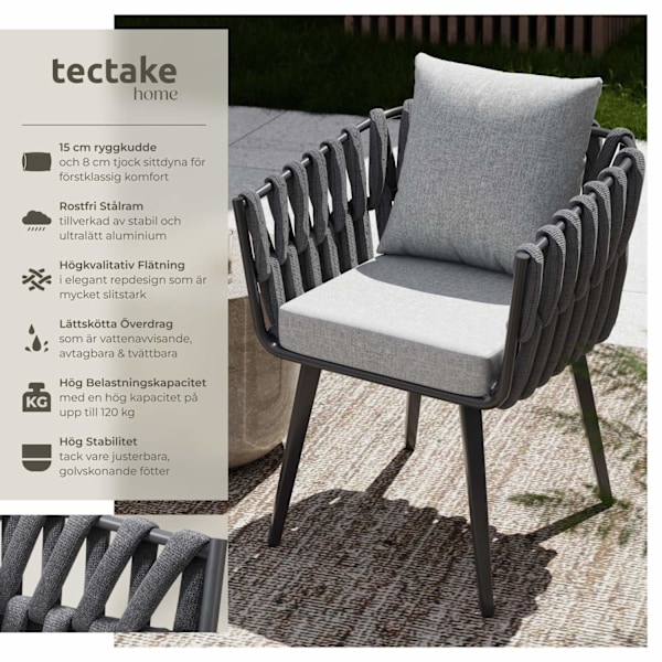 tectake 2 set stolar Lugano i repdesign med aluminiumram Grafitgrå