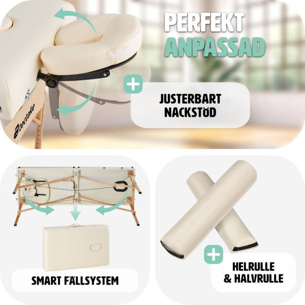 tectake 2-zons massagebänk inkl. massagerullar & bärväska Beige