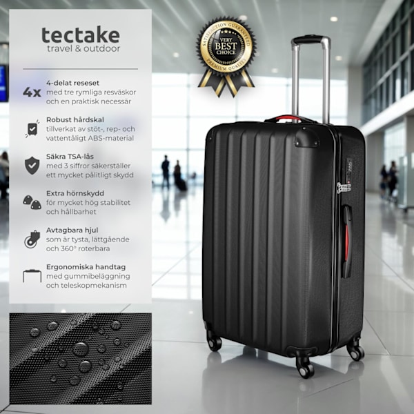 tectake Resväskor 4 set Pucci, bagage av ABS-hårdplast Svart