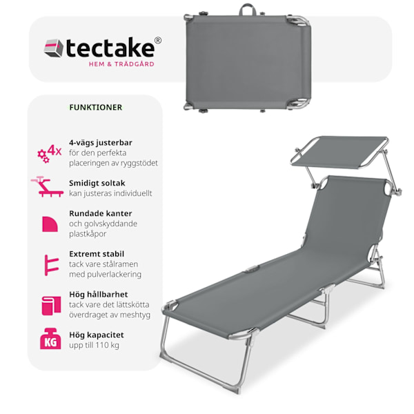 tectake Solsäng med soltak grå