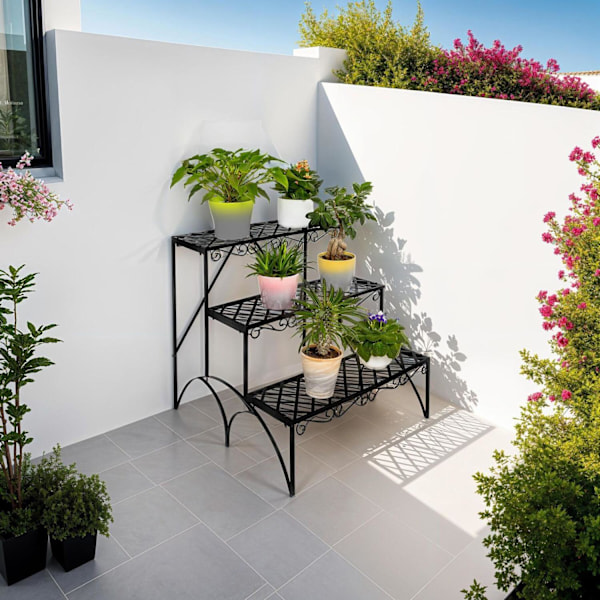tectake Blomhylla med 3 plan Svart