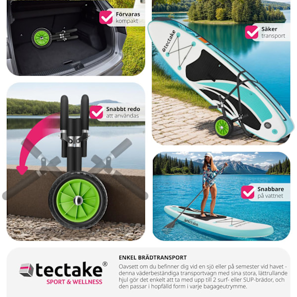 tectake Transportvagn för surfbräda WaveWheel, hopfällbar, för 2 brädor Grön