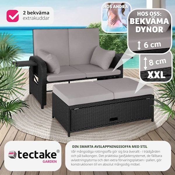 tectake Loungesoffa Kreta i konstrotting, inklusive skyddsöverdrag grå