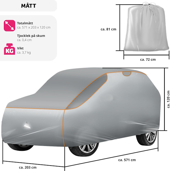 tectake Hagelskydd för bil, vattentät - SUV / VAN (571 x 203 x 120 cm) grå