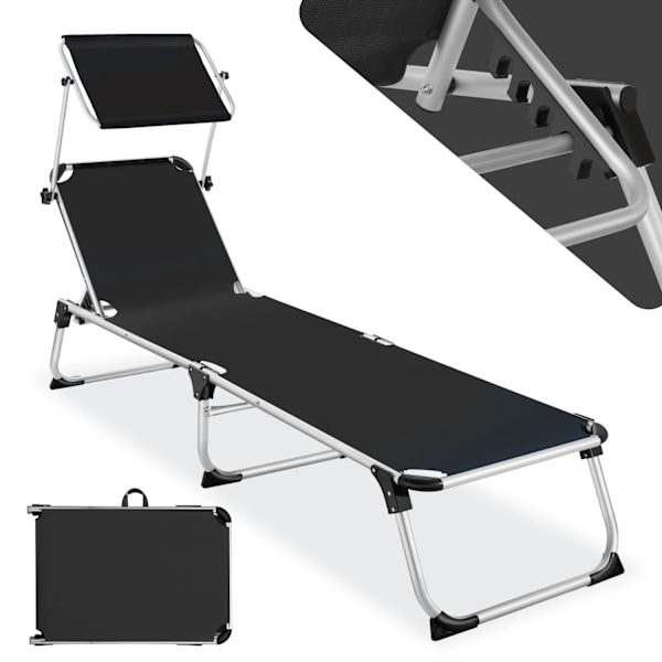 tectake Solstol Aurelie aluminium, 6-faldigt justerbar Svart