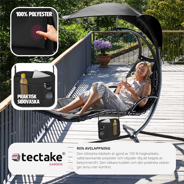 tectake Hängmatta Elaria med soltak och sidoficka Svart