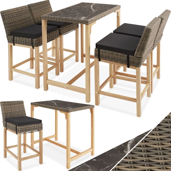 tectake Rotting barbord Kutina med 4 stolar Latina Natur