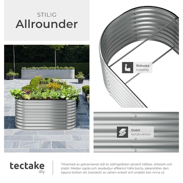 tectake Odlingslåda Flormma i galvaniserat stål 804 L, 160x80x80cm Silver