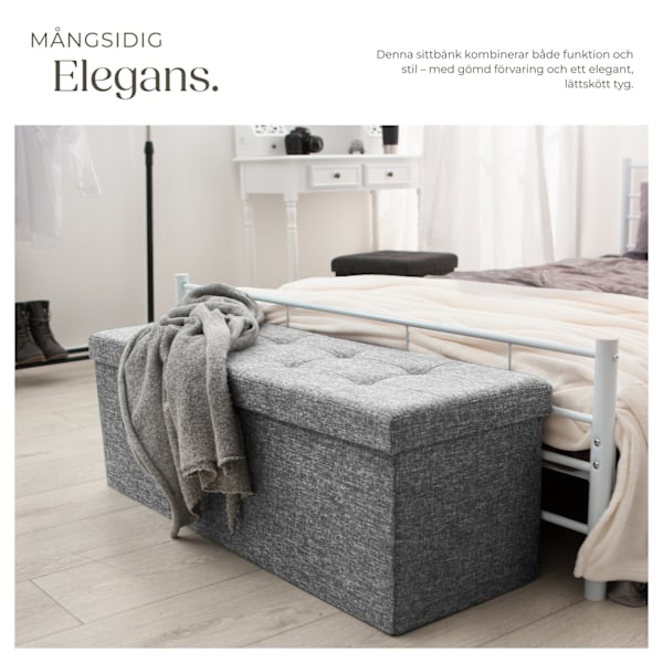 tectake Hopfällbar sittbänk med förvaringsutrymme 110 x 38 cm Ljusgrå
